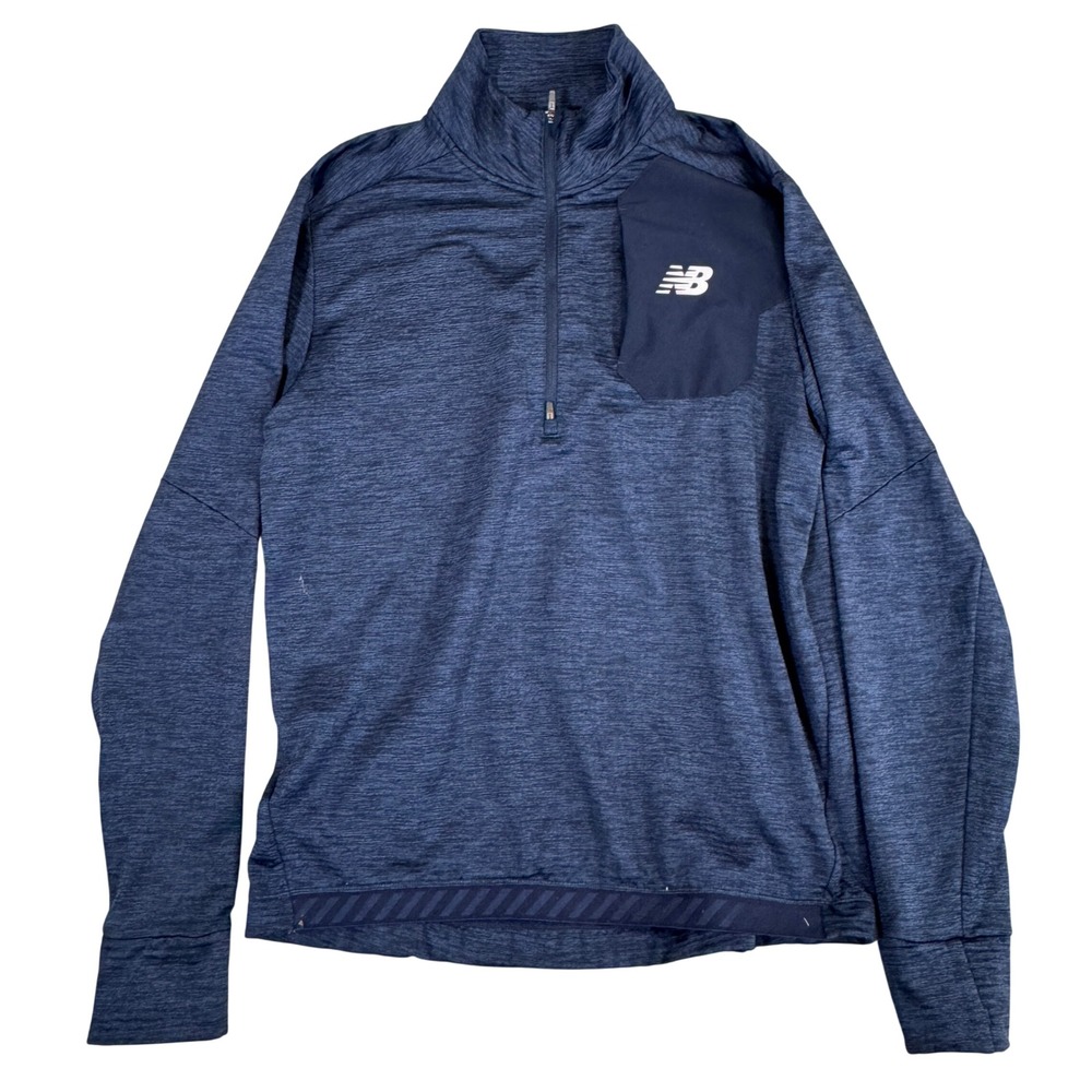 New Balance Mens Navy Space Dye Running Quarter Zip Pullover Thumbholes Large